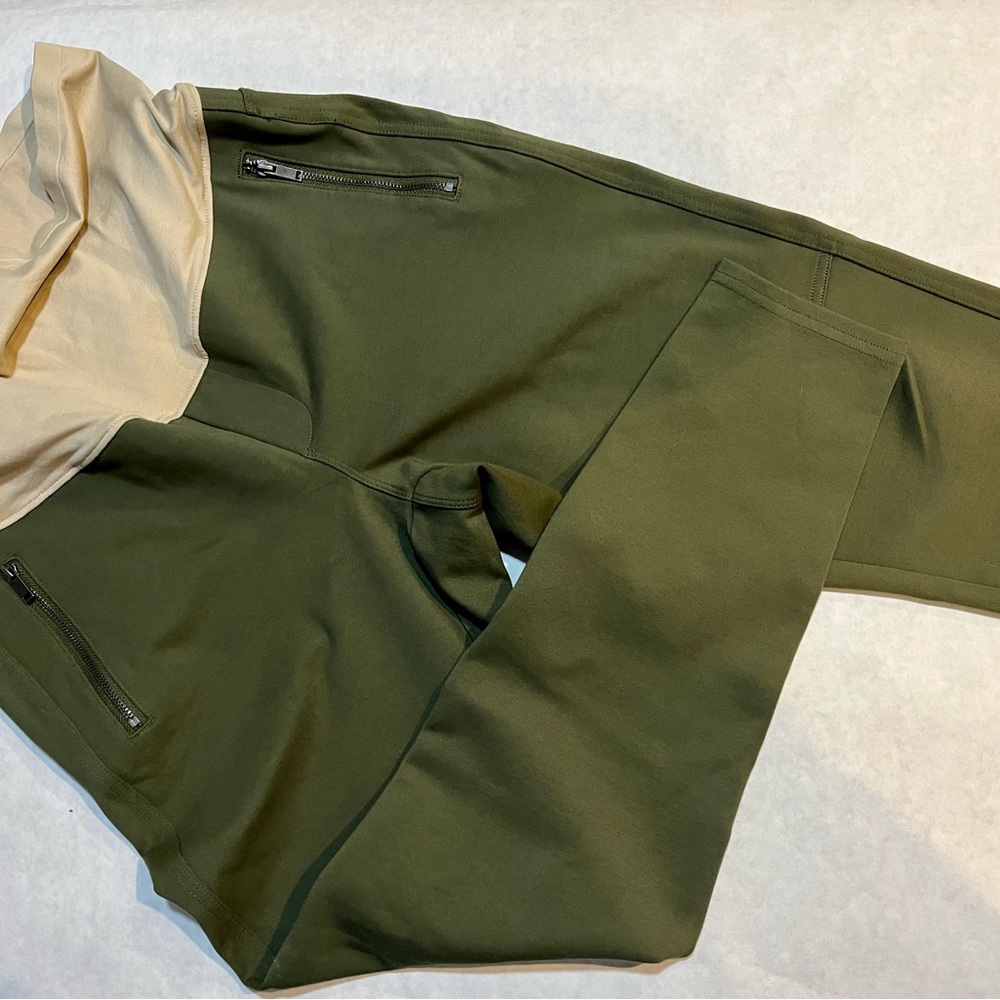 Gap Maternity Full Panel Moto Zip Leggings in Ponte Army Green